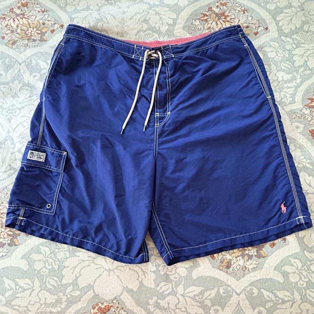 Polo Ralph Lauren Swimwear Shorts 3XLT Blue Pink Logo Pony Pockets Mesh Brief